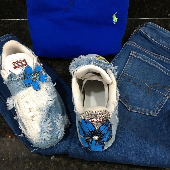 Custom distressed Bling Adidas! Super cute - Picture 6 of 10